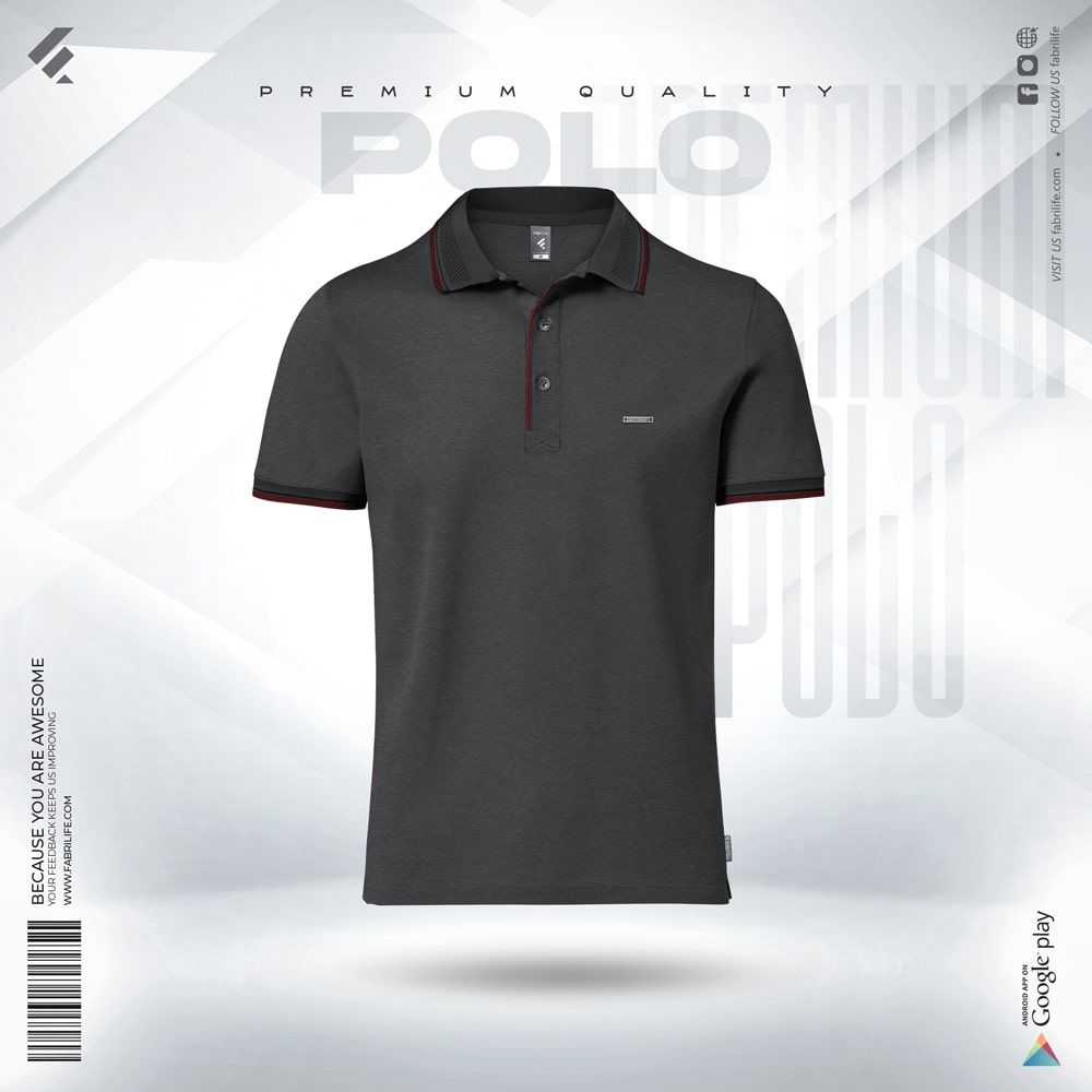 Premium Double PK Cotton Polo  Anthra Melange